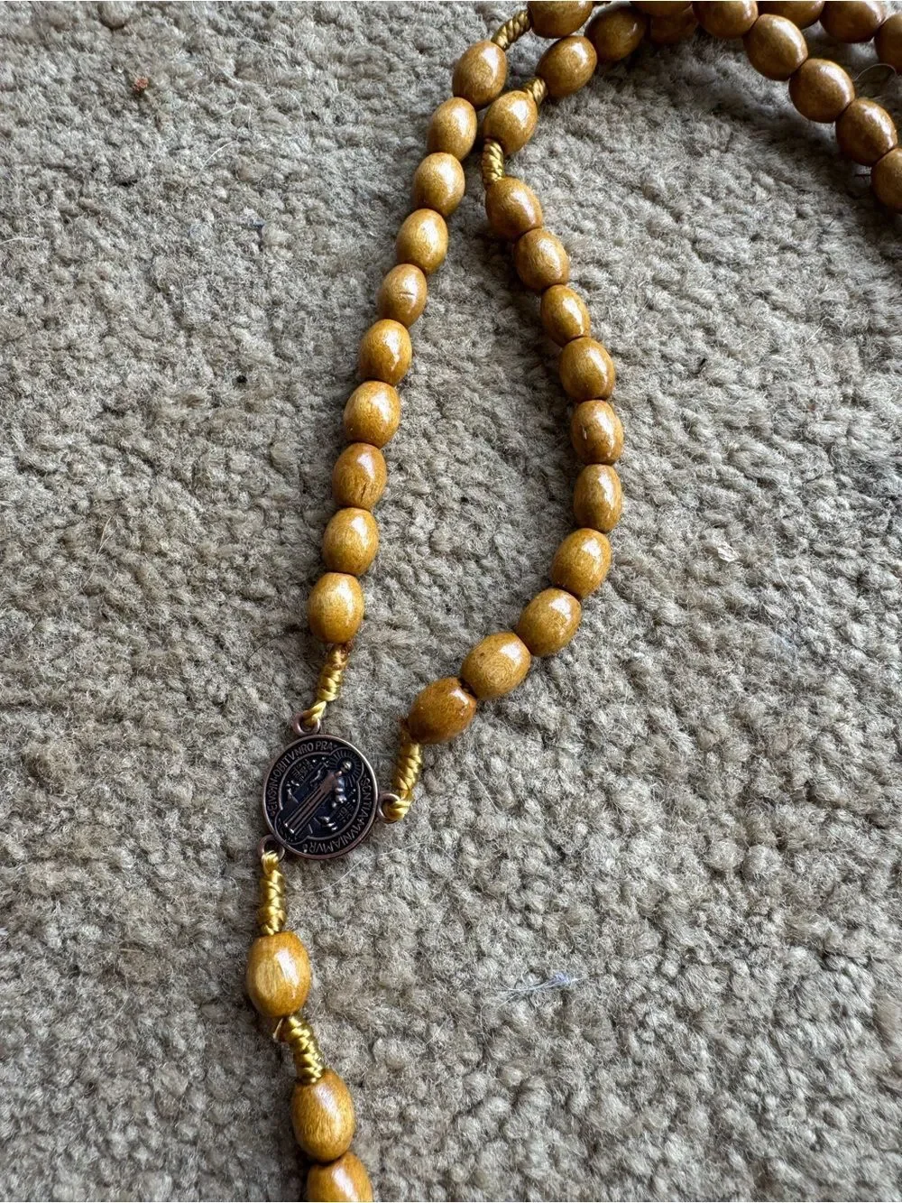 Catholic Saint Benedict rosary necklace wood beads